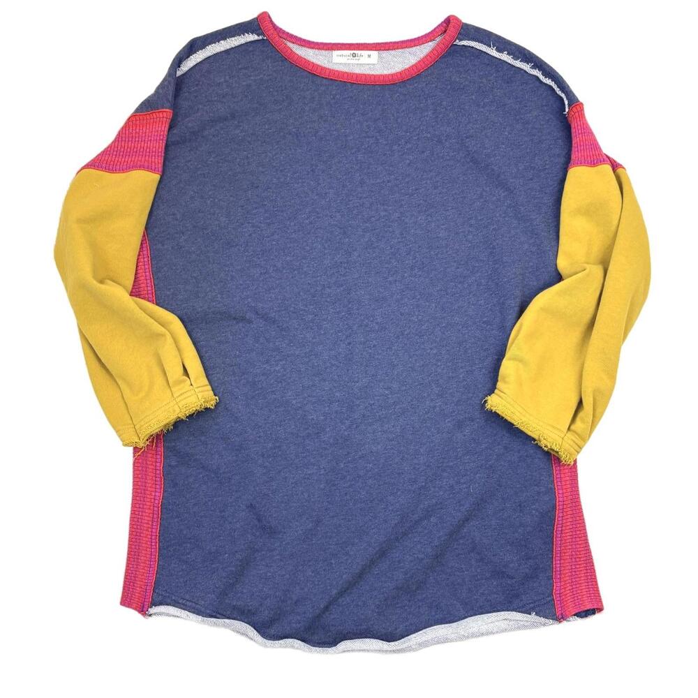 Natural Life Color Block Oversize Long Sleeve Top Drop Shoulder Med